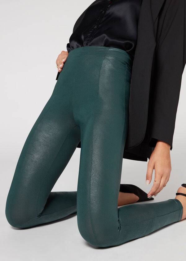 Leggins Calzedonia Coated Total Shaper Ciclismo Mujer Verde | CO1558QZ