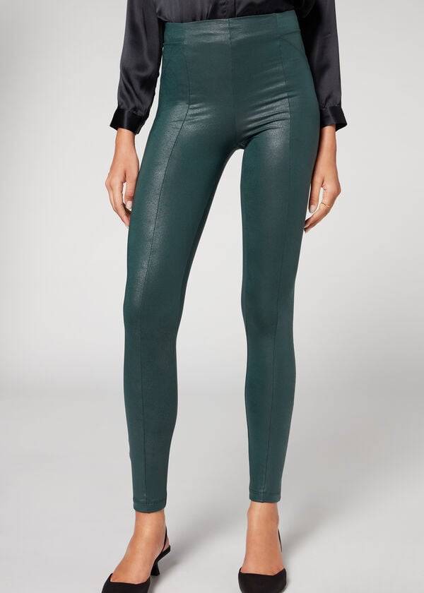 Leggins Calzedonia Coated Total Shaper Ciclismo Mujer Verde | CO1558QZ