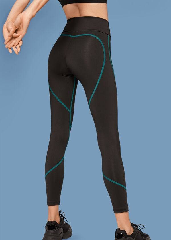 Leggins Calzedonia Contrast Seam Performance Atléticos Mujer Negras Verde | CO1555BC