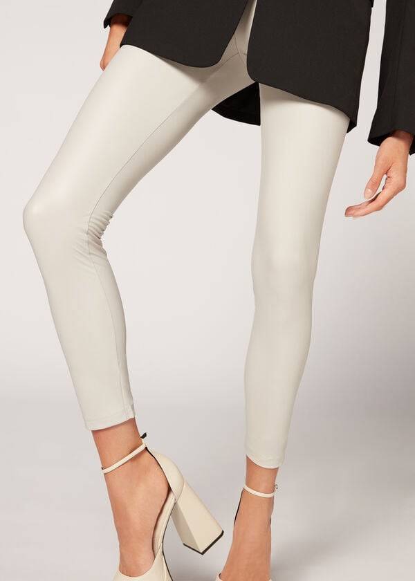 Leggins Calzedonia Cuero Effect Mujer Blancas | CO1526XF