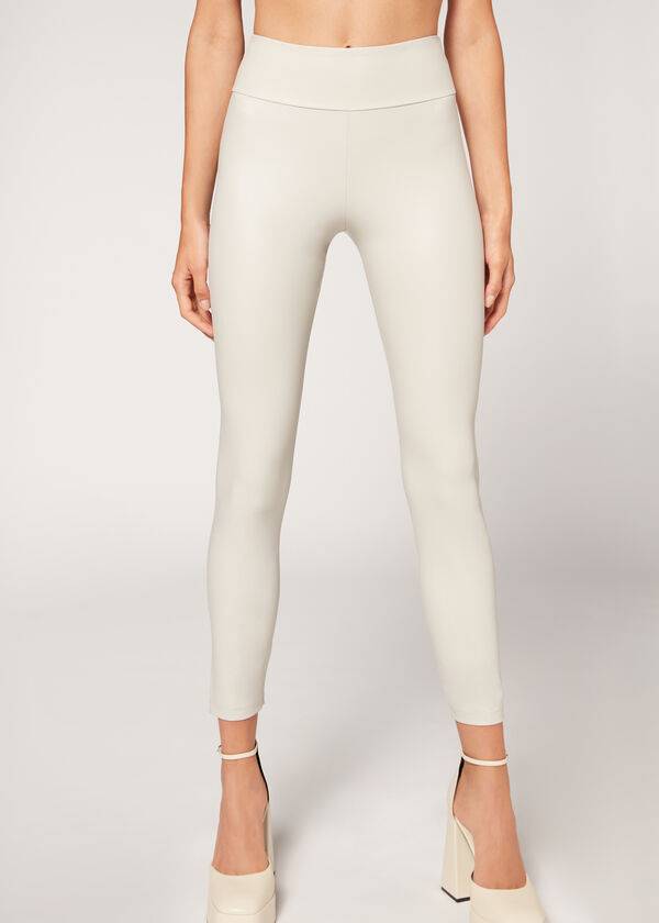 Leggins Calzedonia Cuero Effect Mujer Blancas | CO1526XF