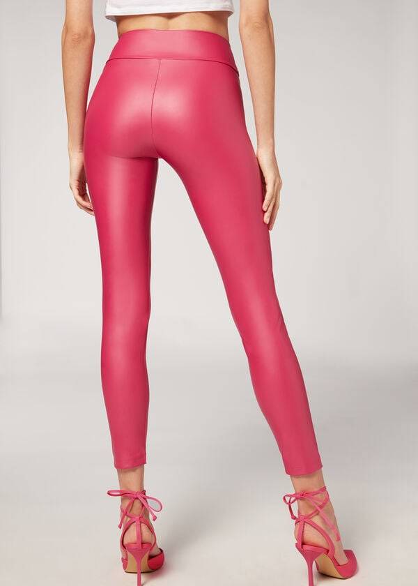 Leggins Calzedonia Cuero Effect Mujer Rosas | CO1527CE