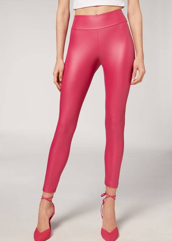 Leggins Calzedonia Cuero Effect Mujer Rosas | CO1527CE