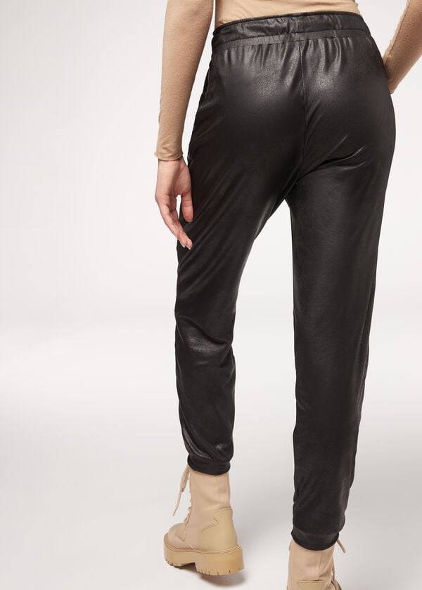 Leggins Calzedonia Cuero Effect Thermal Mujer Negras | CO1524LH