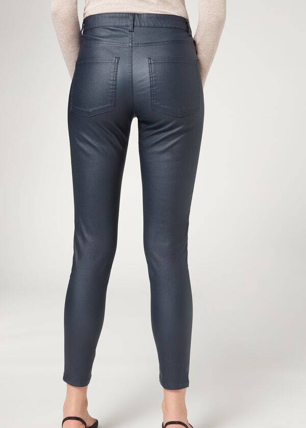 Leggins Calzedonia Faux Cuero Flaco Mujer Azul Marino | CO1547HK