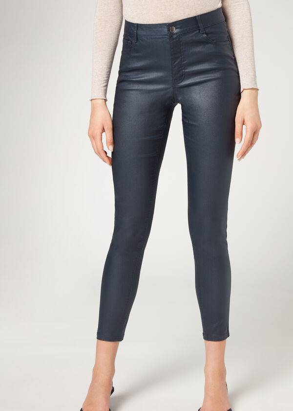 Leggins Calzedonia Faux Cuero Flaco Mujer Azul Marino | CO1547HK