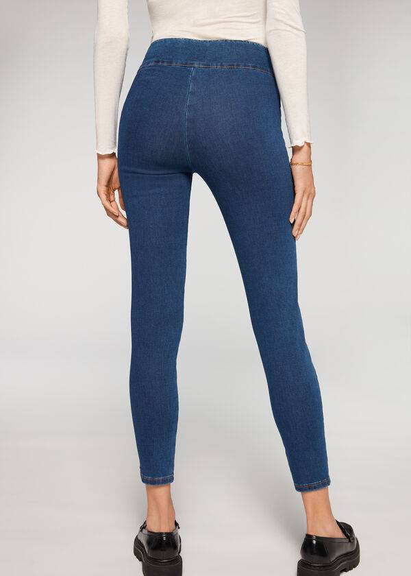 Leggins Calzedonia High Cintura Flaco Denim Mujer Azules | CO1533WY