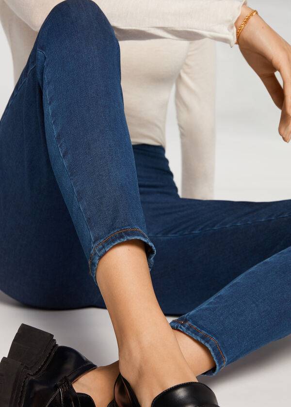 Leggins Calzedonia High Cintura Flaco Denim Mujer Azules | CO1533WY