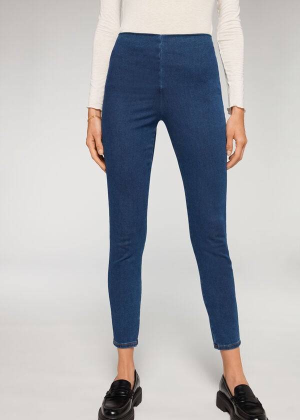 Leggins Calzedonia High Cintura Flaco Denim Mujer Azules | CO1533WY