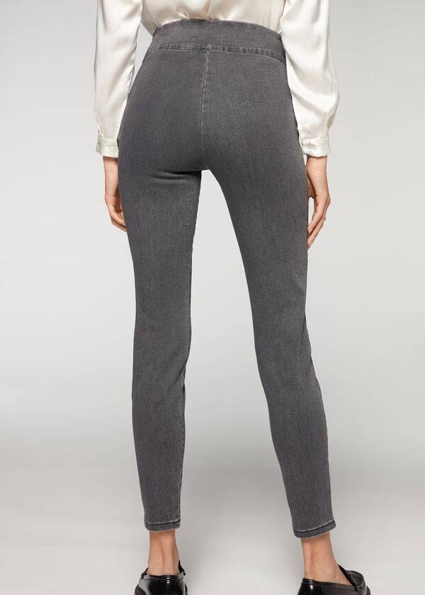 Leggins Calzedonia High Cintura Flaco Denim Mujer Gris | CO1535RW