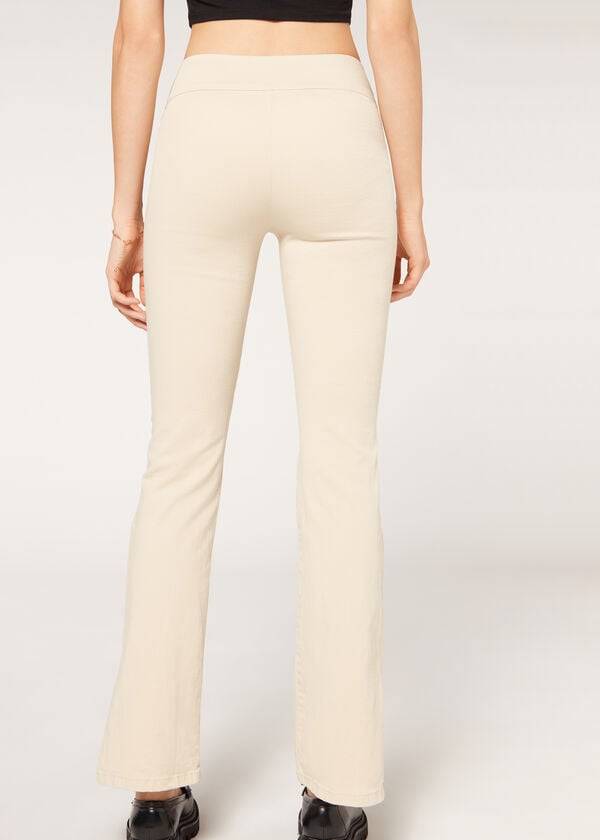 Leggins Calzedonia High-Cintura Flared in Denim with Slits Mujer Marrones Beige | CO1530NB