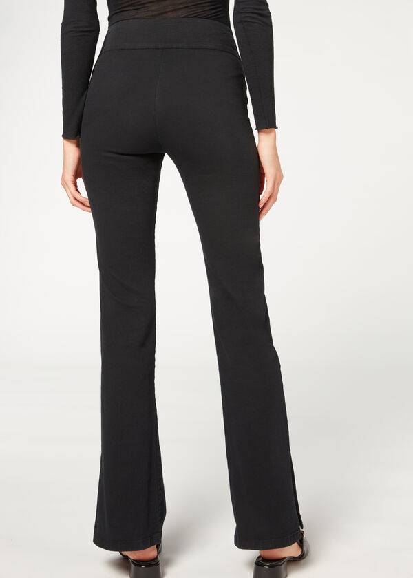 Leggins Calzedonia High-Cintura Flared in Denim with Slits Mujer Negras | CO1532QZ