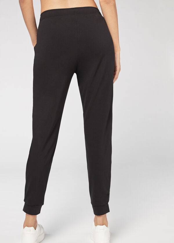 Leggins Calzedonia Jogger in Ultra Light Supima Algodon Mujer Negras | CO1529BC