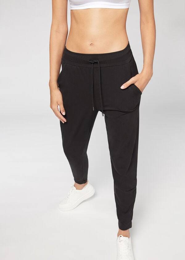 Leggins Calzedonia Jogger in Ultra Light Supima Algodon Mujer Negras | CO1529BC