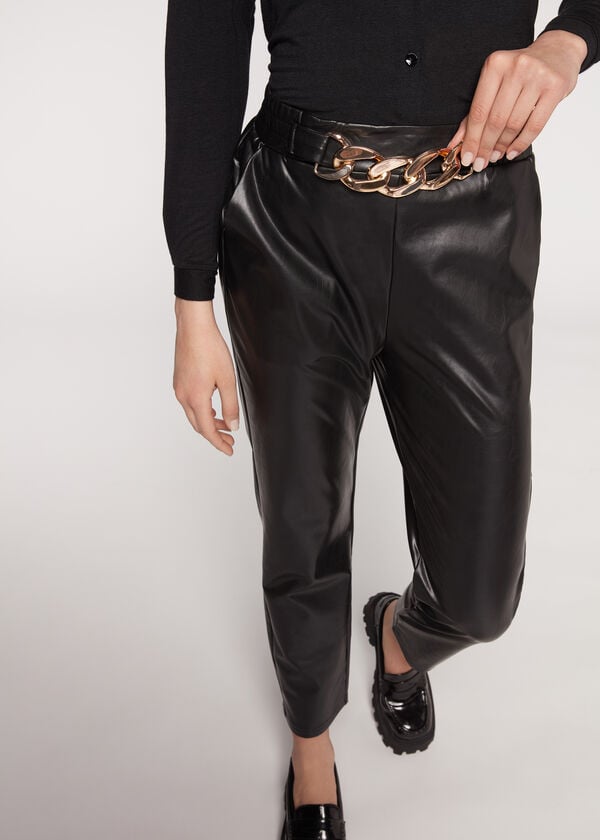 Leggins Calzedonia Thermal Coated Effect with Chain Trim Mujer Negras | CO1493FM