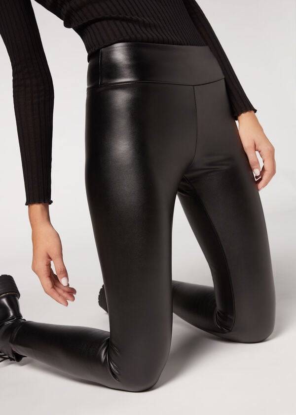 Leggins Calzedonia Thermal Cuero Effect Mujer Negras | CO1491SO