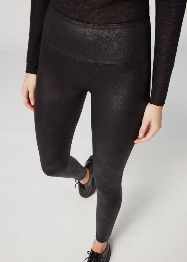 Leggins Calzedonia Total Shaper Faux Cuero Mujer Negras | CO1486UT