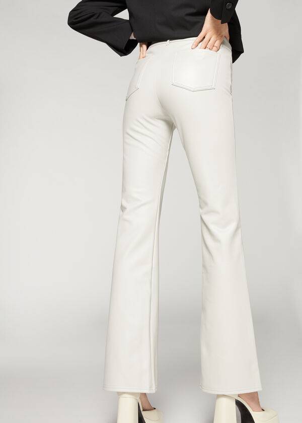 Leggins Calzedonia Zip and Button Coated Thermal Flared Mujer Blancas | CO1480QZ