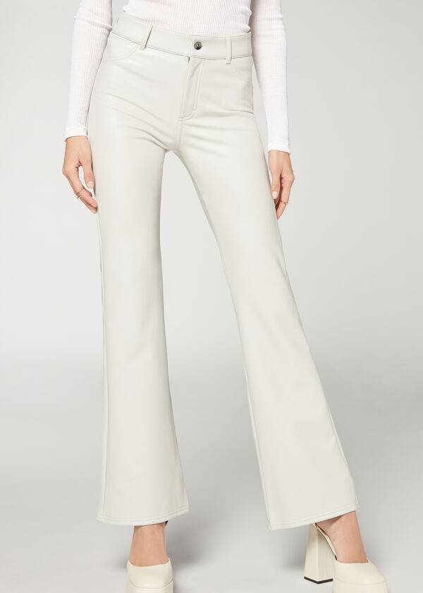 Leggins Calzedonia Zip and Button Coated Thermal Flared Mujer Blancas | CO1480QZ