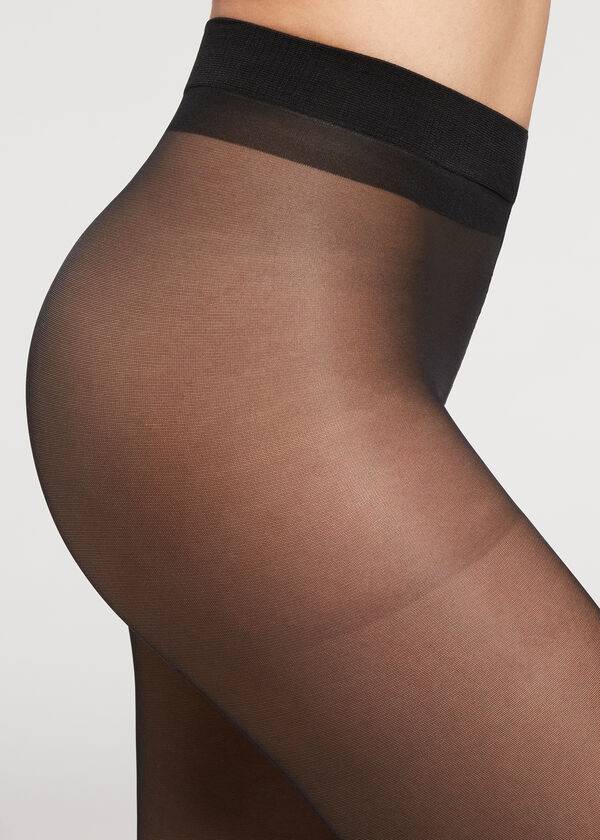 Mallas Calzedonia 30 Denier Sheer Shaping with Control Top Mujer Negras | CO3006YU