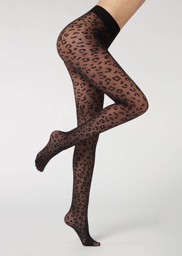 Mallas Calzedonia Animal Pattern 30 Denier Sheer Patterned Sexy Mujer Negras | CO3106EX