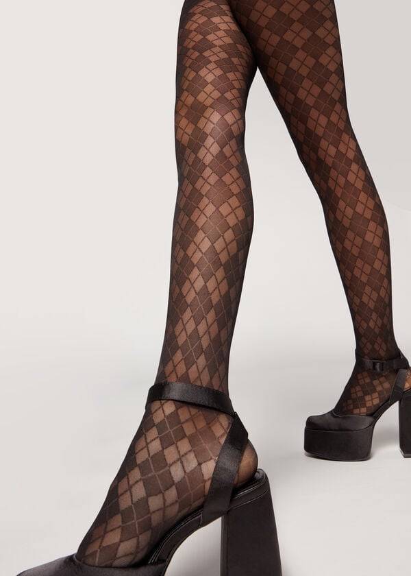 Mallas Calzedonia Argyle 50 Denier Sheer Patterned Mujer Negras | CO3105RW