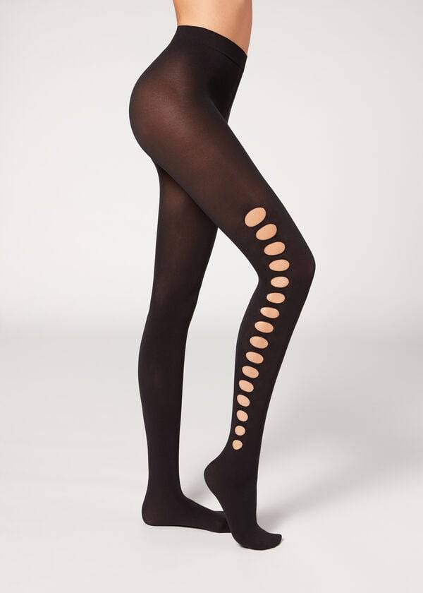 Mallas Calzedonia Cut-Out Opaque 90 Denier Patterned Mujer Negras | CO3100OR