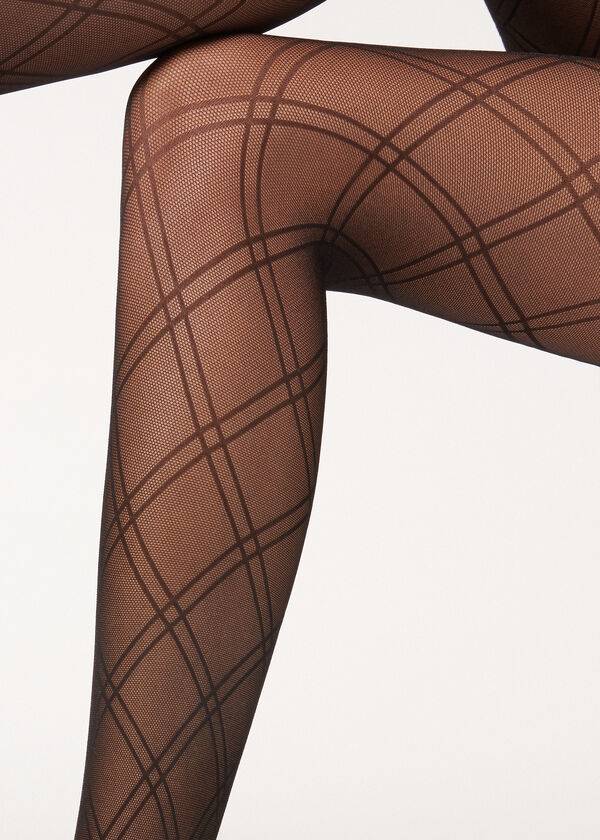 Mallas Calzedonia Double Diamond Motif Fishnet Patterned Mujer Negras | CO3096DN