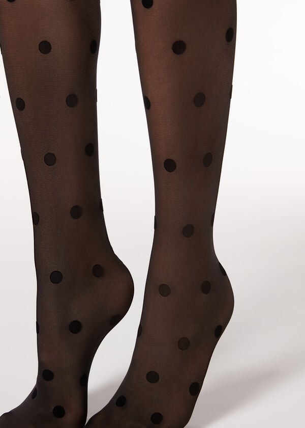 Mallas Calzedonia Flocked Dots Sheer 30 Denier Mujer Negras | CO2968NB