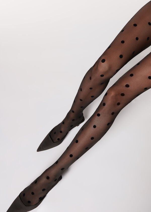 Mallas Calzedonia Flocked Dots Sheer 30 Denier Mujer Negras | CO2968NB