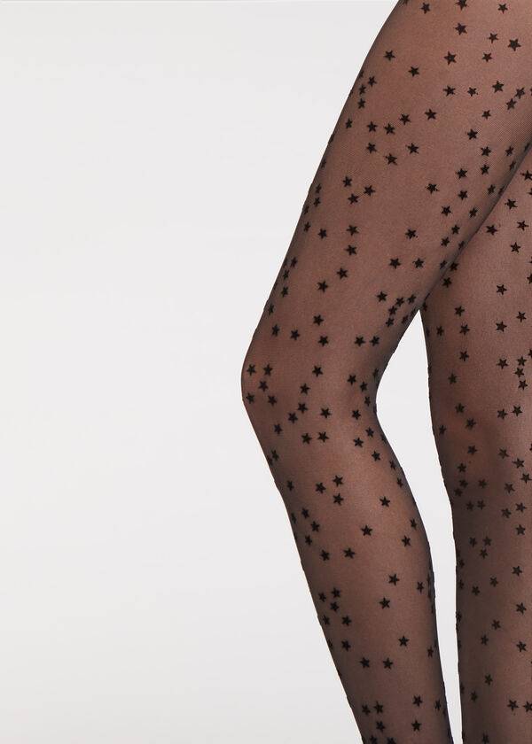 Mallas Calzedonia Flocked Stars 30 Denier Sheer Mujer Negras | CO2967MA