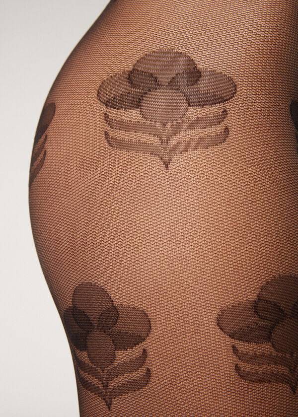 Mallas Calzedonia Large Floral Tulle Patterned Mujer Negras | CO3082QZ