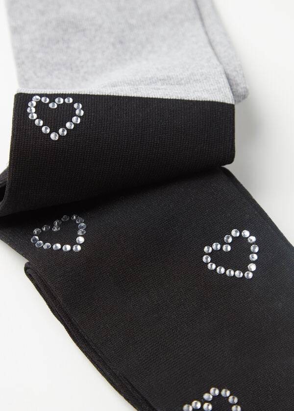 Mallas Calzedonia Longuette-Effect with Rhinestone Heart Appliqués Niños Gris Negras | CO1207FM