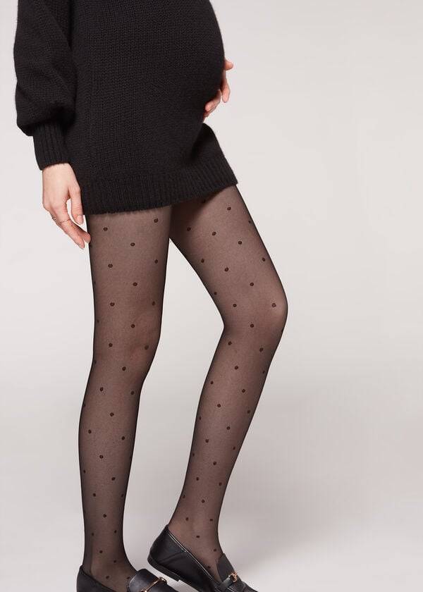 Mallas Calzedonia Maternity Polka Dot Mujer Negras | CO3185XF