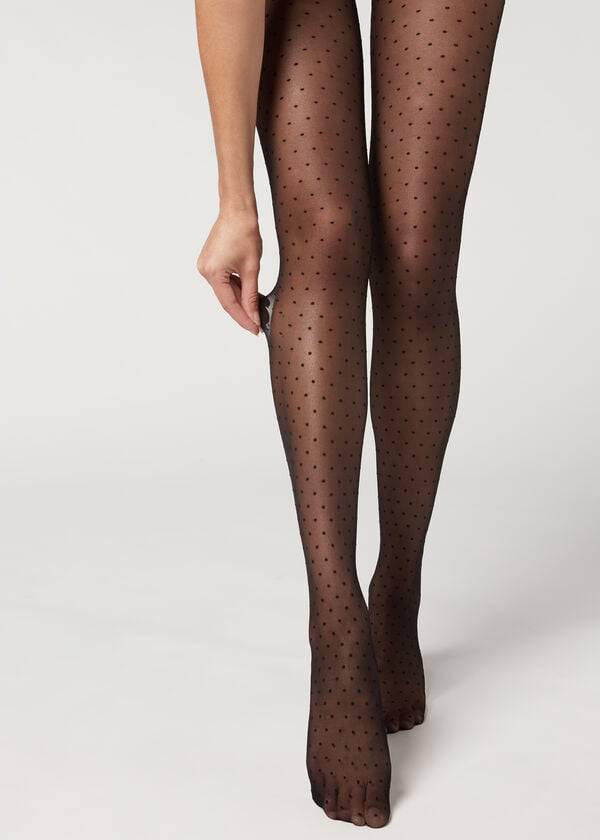 Mallas Calzedonia Polka Dot 20 Denier Invisible Sheer Patterned Mujer Negras | CO3072AP