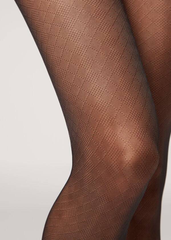 Mallas Calzedonia Sheer 20 Denier Diamond-Pattern Eco Patterned Mujer Negras | CO3065MA