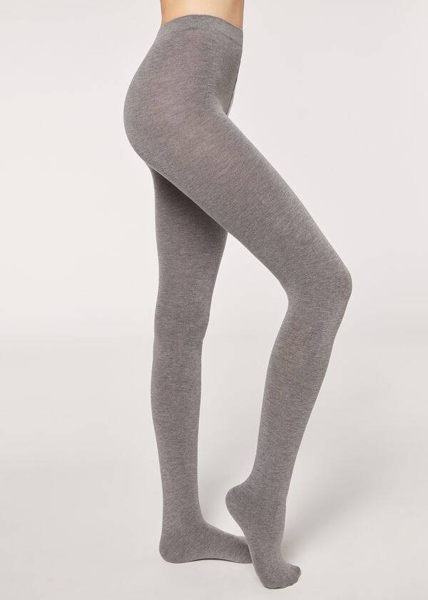 Mallas Calzedonia Soft Modal and Cashmere Blend Opaque Mujer Gris | CO3129UT