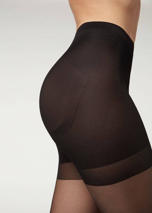 Mallas Calzedonia Total Shaper Back Seam Patterned Mujer Negras | CO3059YU