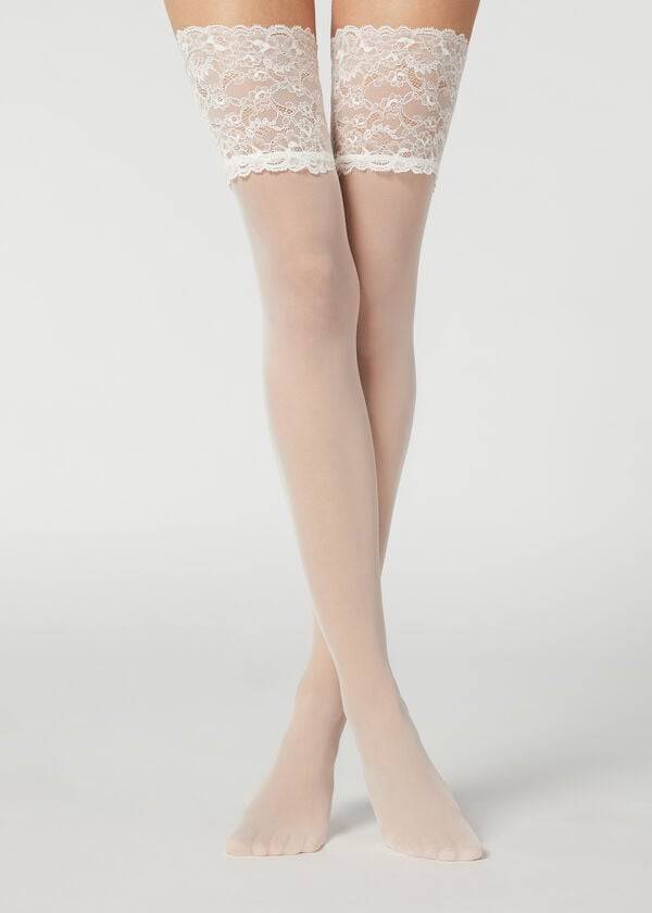 Medias Calzedonia 20 Denier Opaque Thigh-Highs Mujer Blancas | CO2951HK