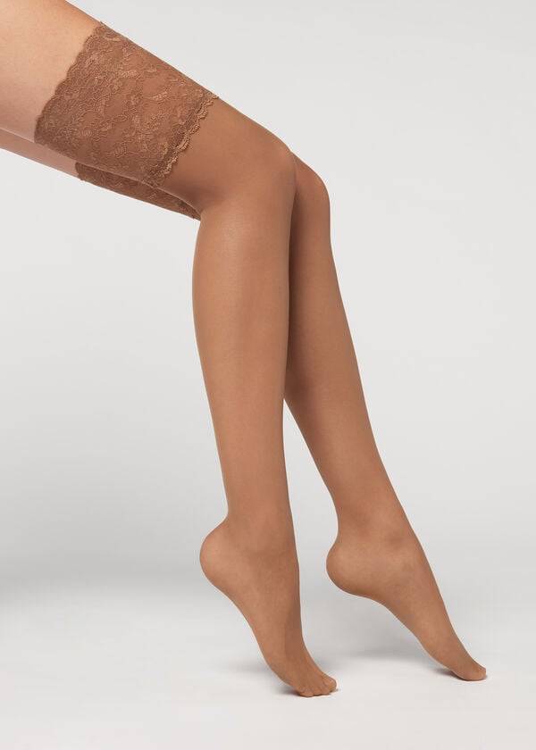 Medias Calzedonia 20 Denier Opaque Thigh-Highs Mujer Kaki | CO2952GL