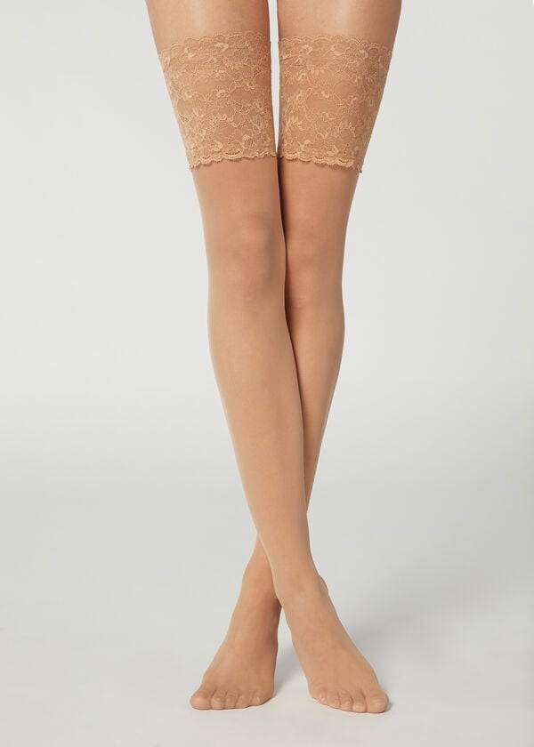 Medias Calzedonia 20 Denier Opaque Thigh-Highs Mujer Marrones | CO2953FM