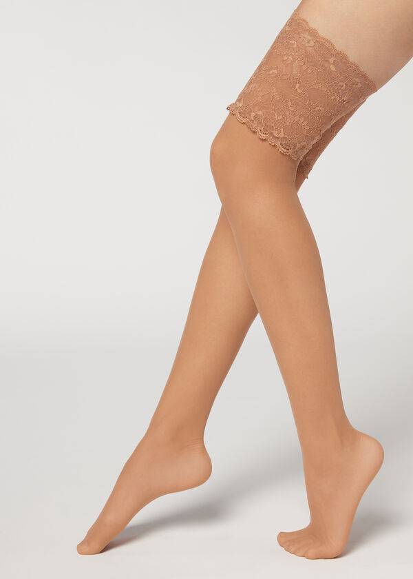 Medias Calzedonia 20 Denier Opaque Thigh-Highs Mujer Beige | CO2954DN