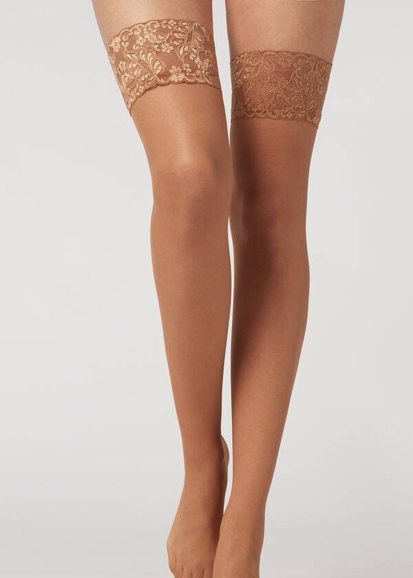 Medias Calzedonia 20 Denier Sheer Thigh-Highs Mujer Beige Marrones | CO2941MA