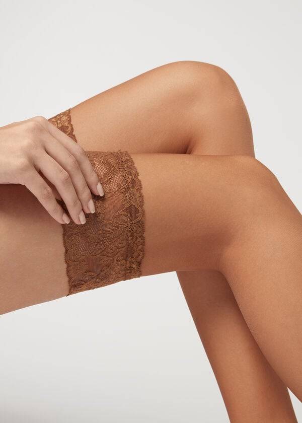 Medias Calzedonia 8 Denier Ultra Sheer Thigh-Highs Mujer Beige | CO2935YU