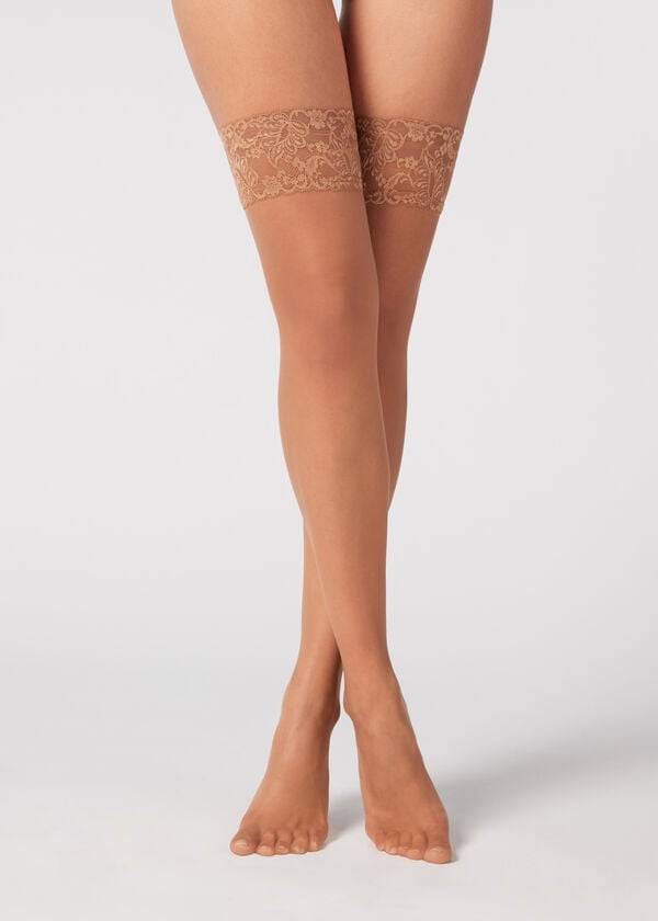 Medias Calzedonia 8 Denier Ultra Sheer Thigh-Highs Mujer Beige Marrones | CO2937RW