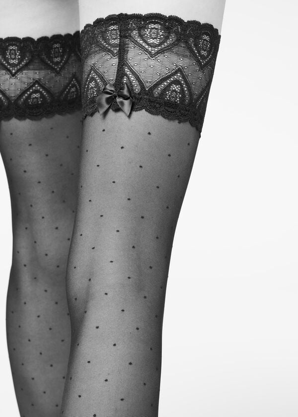 Medias Calzedonia Micro Dot 30 Denier Sheer Thigh Highs Mujer Negras | CO2927FM