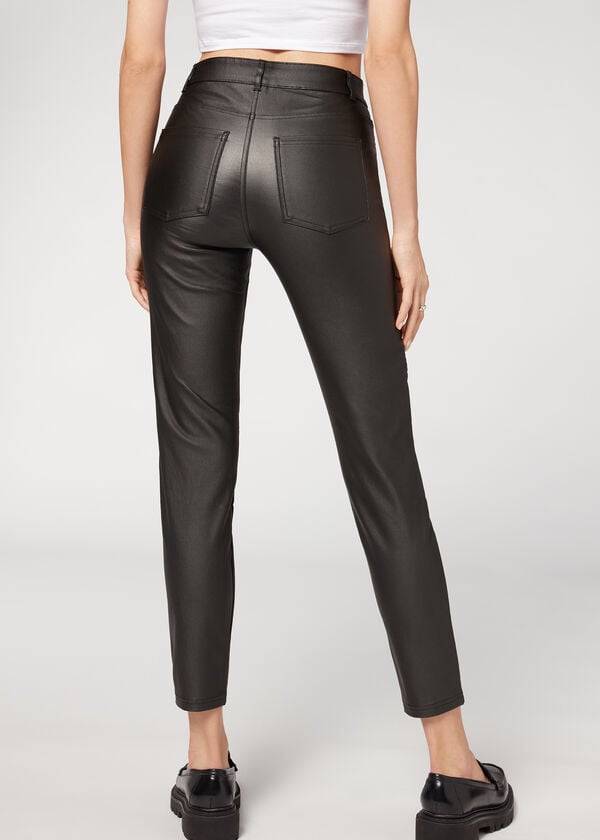 Pantalones Calzedonia Coated Flaco Ciclismo Mujer Negras | CO1470JJ