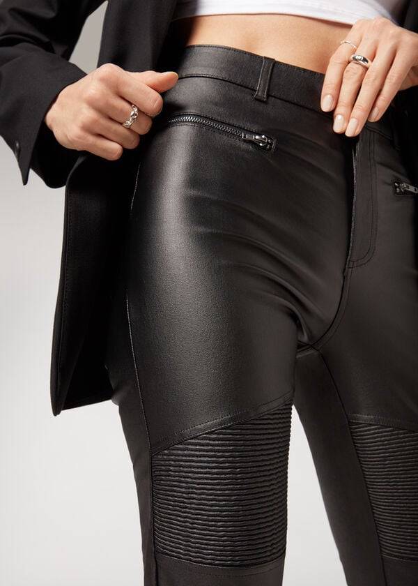 Pantalones Calzedonia Coated Flaco Ciclismo Mujer Negras | CO1470JJ