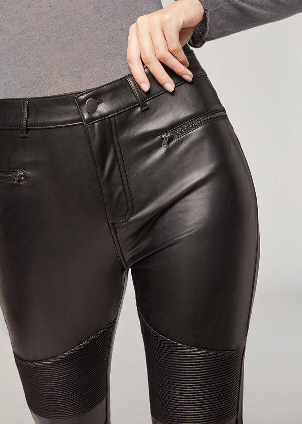 Pantalones Calzedonia Coated Thermal Flaco Ciclismo Mujer Negras | CO1469HK