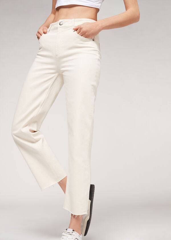 Pantalones Calzedonia Cropped Directo-Leg Mujer Blancas | CO1467FM